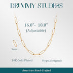 Dremmy Studios Dainty Gold Choker Necklace for Women 14K Gold Plated Coin Disc Figaro Layered Beaded Flat Mariner Sideways Cross Wishbone Link Clavicle Necklaces - style: 5.0mm Paperclip Chain