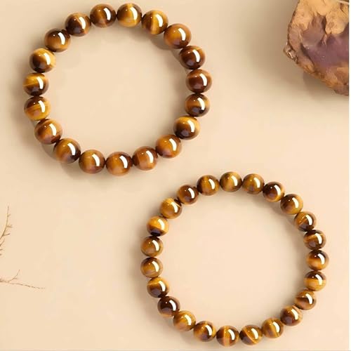 Natural Tiger Eye Stone Bracelet, 8-12mm Healing Energy Gemstone Beads, Elastic Stretch Design for Yoga and Meditation - size: 8MM