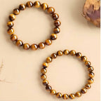 Natural Tiger Eye Stone Bracelet, 8-12mm Healing Energy Gemstone Beads, Elastic Stretch Design for Yoga and Meditation - size: 12MM