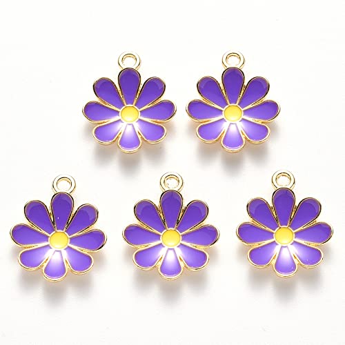 Beadthoven 100pcs Enamel Charms Cherry Blossom Daisy Flower Pendants Gold Plated Small Cute Bulk for Jewelry Making Bracelet Necklace Earrings Keychain DIY Accessories - color: Daisy*-Purple