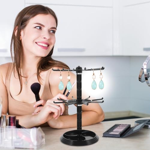 Didiseaon 2layer Rotating Necklace Display Stand for Jewelry Organization Small Accessory Rack for Necklaces Bracelets Keychains and Earrings Stylish Desktop Home Decor