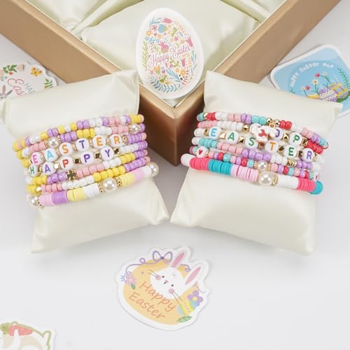 Twinfree Bohemia Beaded Bracelet for Women, Polymer Clay Stretch Bracelets - color: color 44