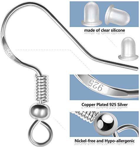 Hypoallergenic Earring Hooks 150 PCS/75 Pairs, Silver Plated Ear Wires Fish Hooks,500pcs Earring Making Kit with Jump Rings and Clear Silicone Earring Backs Stoppers for DIY Jewelry Making - color: Silver,Gold, size: 500pcs