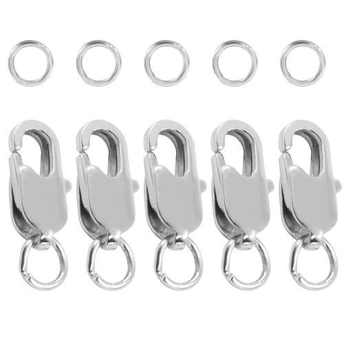 5Pcs Lobster Claw Clasp with Jump Ring, 18K Gold Jewelry Clasps for Necklace, Bracelets(Silver) - color: silver, size: 5