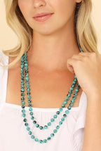 Bead Strand Versatile 60" Long Wrap Necklace - Handmade Knotted Multi Layer Sparkly Crystal, Semi Precious Natural Stone, Lava, Glass Faux Pearl - color: Turquoise Blue