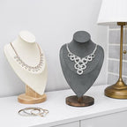 MOOCA 2 Pcs Set Necklace Chain Jewelry Display Holder, Jewelry Stand, Necklaces Display Mannequin Bust Stand, Wood Sturdy Base, Cream Suede - color: 2-Pcs Cream Suede