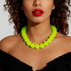 Chunky Acrylic Resin Beaded Necklace for Women Colorful Large Round Choker Adjustable Stack Acrylic Beads Necklace Resin Summer Party Jewelry - style: Green