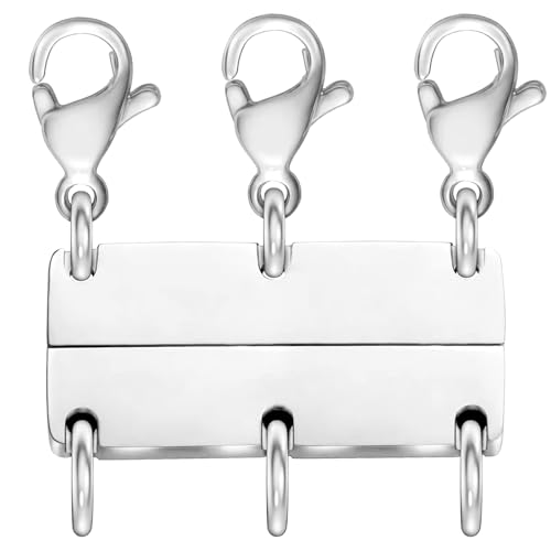 MKCYD Multi Necklace Layering Clasp Strong Magnetic Clasps, Gold and Silver Necklace Separator for Layering, Multiple Jewelry Closures for Layered Look - color: Triple Silver