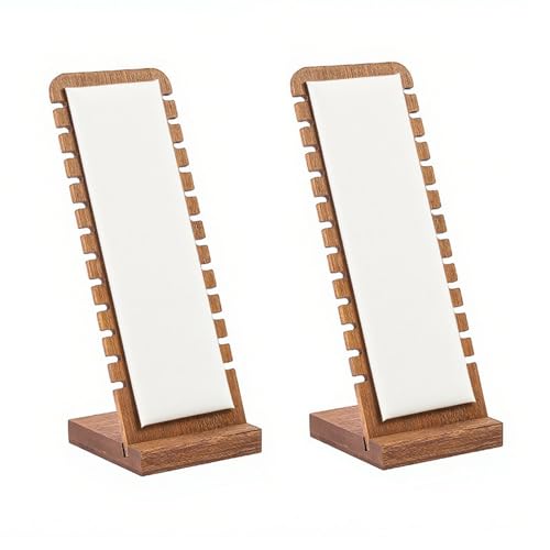 TANG SONG 2PCS Walnut Color Bamboo Leather Soft Mat Multiple Necklace Display Stand Necklace Bracelets Chains Organizer Holder for Home (White) - color: Walnut-White, size: 2PCS