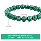 Crystal Vibe 8mm Beaded Bracelets For Women Men - Healing Crystal Bracelet - Adjustable Size - color: malachite