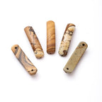 5PCS Natural Brown Picture Stone Rectangle Curved Beads Gemstone Pendants Connectors for DIY Bracelet Neclace Jewelry Making - color: Brown Picture