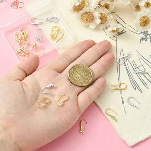 Beebeecraft 1 Box 24Pcs Cubic Zirconia Earring Hooks 18k Gold & 925 Sterling Silver Plated Rhinestone Ear Wires Dangle Drop Earwires for Jewelry Making Supplies Kits - color: 6 Style Earring Hooks Gold&silver