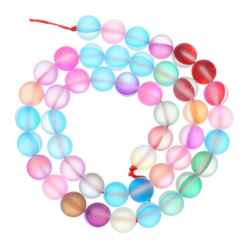 uxcell Matte Crystal Glass Beads 8mm Synthetic Frosted Shining Semi-Precious Round Loose Beads Synthetic Moonstone for Jewelry Making DIY Bracelet, Mixed Color - size: 8mm