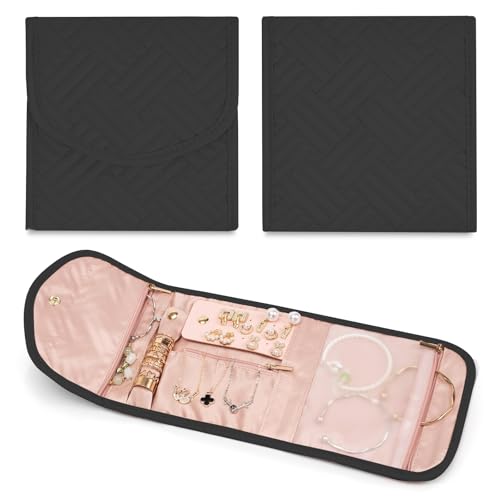 Amrules Travel Jewelry Roll Organizer Bag Foldable and Anti-Lost Jewelry Holder Storage for Rings, Necklaces, Bracelets, Earrings and Accessories, Small Black - color: Black, size: Small