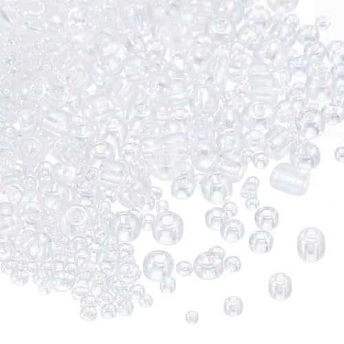 MECCANIXITY 15/0 11/0 8/0 6/0 Glass Seed Beads 1.5mm/2mm/3mm/4mm Loose Seed Beads for Jewelry Earring Bracelet Craft Making, 5888PCS, Clear - color: Clear