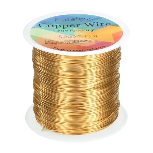 HARFINGTON Wire 203ft Length 24 Gauge Copper Craft Jewelry Wrapping Wire Tarnish Resistant Beading for Jewelry Making Supplies Crafting, Bright Gold - color: Bright Gold