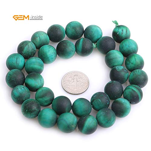 GEM-Inside 12mm Natural Stone Green Tiger Eye Frosted Matte Unpolished Round Beads for Jewelry Making Strand 15 inch - color: Green Tiger Eye, size: 12mm