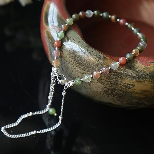 Peridot Stand Silver Gold Bracelets, Handmade Birthstone Stack Bracelet Crystal Gemstones Bead Chain Gift for Women, 8" - color: Color Agate