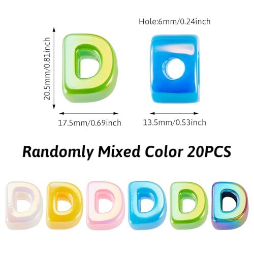 Beadthoven 20pcs Big Letter D Beads Large Hole Bubble Alphabet Acrylic Beads Charm Iridescent Plastic D Shape Loose Chunky Spacers for Jewelry Making Bracelet Necklace Keychains Shoelaces Crafts - color: D