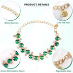 HOWWFALY Dog Collar and Cat Collar Gold Chain Necklace Stainless Steel Adjustable Green Rhinestones Collar with Cute Pet Paw for Small Medium Pets Cats Dogs Kitten Puppy (Green, S) - color: Green, size: Small
