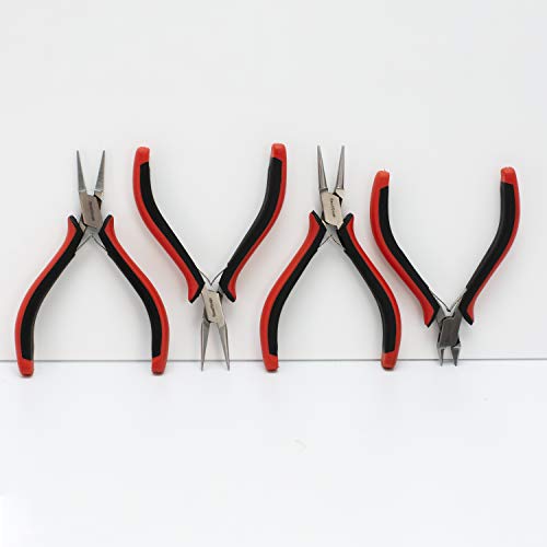 The Beadsmith Ergonomic Pliers Set – Extra Fine Tips – 5 Inches, 4-Pieces: Round Nose, Chain Nose, Flat Nose & Semi-flush Side Cutter – Leatherette Carrying Case Included – Tools for Jewelry Making - size: 4-piece Set - 5"