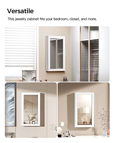 SONGMICS Lockable Jewelry Cabinet Armoire with Mirror, Wall-Mounted Space Saving Jewelry Storage Organizer, White UJJC51WT - color: White, style: Essential Capacity