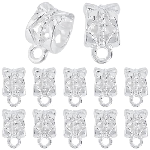 1 Box 160Pcs Bail Tube Beads Silver Bail Bead Bulk Textured Tibetan Alloy Tube with Loop Connector Pendant Links Charms Hanger Spacer for Jewelry Making Bracelets Earrings DIY Crafts - color: Silver