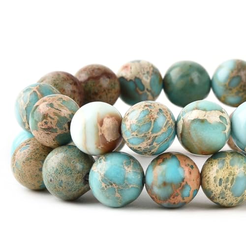 6mm Turquoise Blue Sea Sediment Imperial Jasper Round Gemstone Natural Stone Loose Beads for Jewelry Making Design Crafts 58Pcs 15 Inch - color: Turquoise Blue, size: 6mm