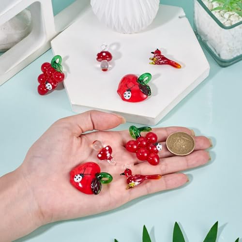 Craftdady Fruit Dangle Charms Pendants Cute Resin Food Pendants Apple Orange Pineapple Strawberry Pendants Lovely Vegetable Mushroom Charms for DIY Craft Earring Bracelet Necklace Jewelry Making - color: Red,4 Styles