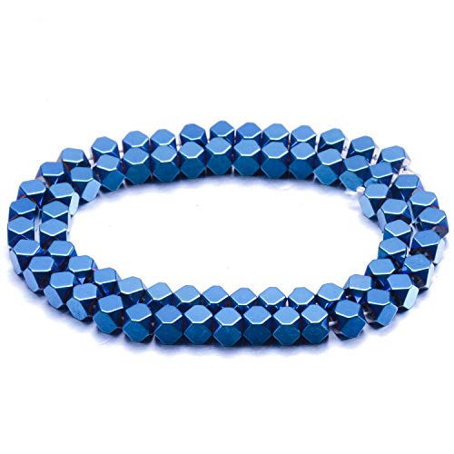 AD Beads Natural Hematite Gemstone Faceted Square Cube Loose Beads 16" (6x6mm, Metallic Blue) - color: Metallic Blue, size: 6x6mm
