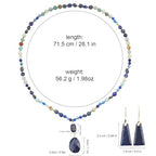 2 Pcs Boho Lapis Lazuli Jewelry Set for Women - Handmade Natural Stone Beaded Long Necklace with Oval Lapis Lazuli Pendant & Trapezoid Lapis Lazuli Earrings | Vintage Elegance | Ideal Gift for Her - style: Lapis Lazuli Pendant