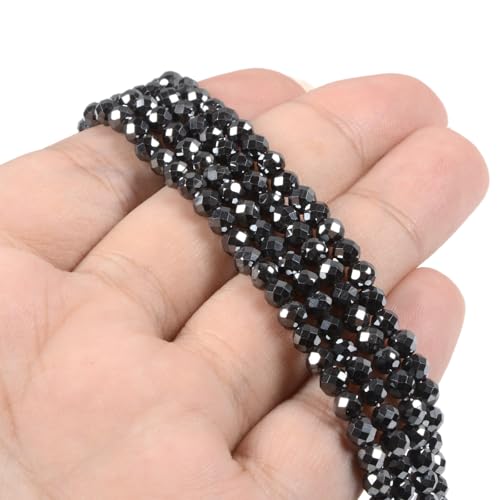 Hematite 4mm Faceted Round Beads Loose Beads 16 Inch for Jewelry Making Beads - color: Hematite