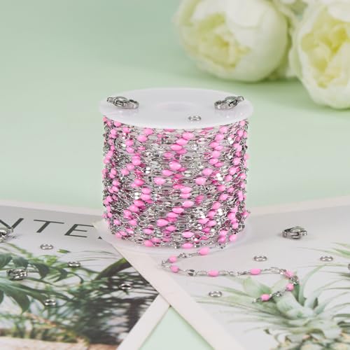UMAOKANG 16.4 Feet Pink Enamel Jewelry Making Chain Roll Stainless Steel Craft Chain DIY Jewelry Supplies - color: Steel-Pink