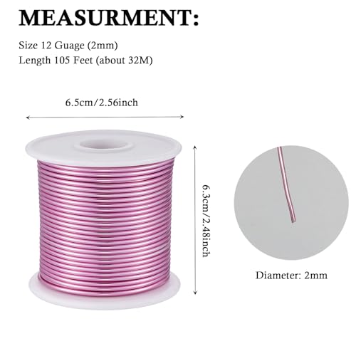 12 Gauge Pink Aluminum Craft Wire (105FT) - Anodized for Jewelry Making, Beading Floral, Plant Gardening, Sculpting & Modeling Craft Wire(Pink #13, 2mm) - color: Pink #13