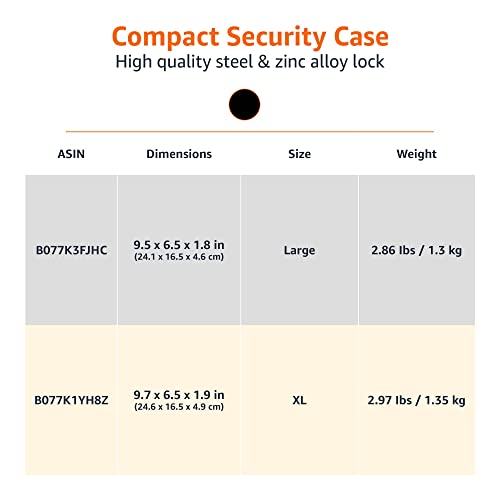 Amazon Basics Portable Security Case Lock Box Safe with Combination Lock for Valuables, Documents, College Dorm Room, XL, Black - size: XL