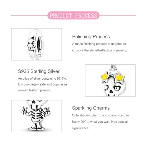 925 sterling silver Bead Charm for Pandora bracelets and Necklaces - Cute Heart Animal Ocean Pendant Bead Charms with Cubic Zirconia Mother's Day Jewelry Making DIY Gifts for Women Wife/Girlfriend - color: Skeleton Man Pendant