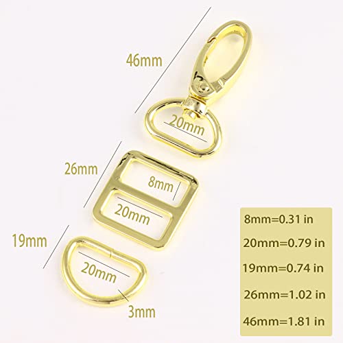 PECMER 3/4 Inch Purse Hardware for Bag Making 18 Pcs Swivel Clasp Swivel Clasp Hooks Keychain Clip Purse Strap Chains Hardware D Rings for Purse Buckle Straps 20mm Gold - color: 20mm-gold-18pcs