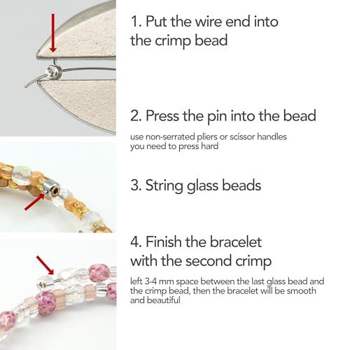 Bracelet Making kit with Czech Glass Beads & TOHO Japanese Rocailles, 2pc Memory Wire and crimps for begginers - Easy & Fast to do (Butterflies Purple Pink)