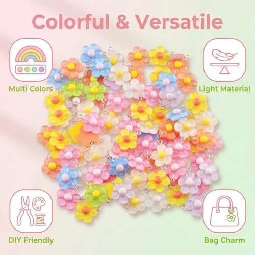 Keychain Charms Bulk 30pcs mixed Cute 3D Charms for Keychain Making for Bracelet Earring Jewelry Making DIY Crafts Includes Animal Food Fruit Flower Designs - color: Flower Mix