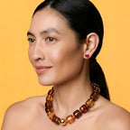 Chunky Necklaces for Women, Trendy Colorful Square Acrylic Resin Beads Statement Choker Necklace, Lightweight Boho Summer Beach Vacation Jewelry - color: amber color