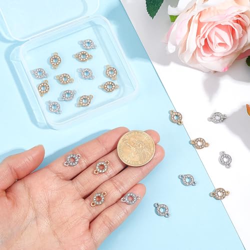 PH PandaHall 60pcs Flat Round Link Charms Rhinestone Connectors Charms Alloy Round Jewelry Links Ring Circle Charm Links Double Loop Jewelry Connectors for Bracelet Earring DIY, Gold/Platinum - size: 0.53 inch