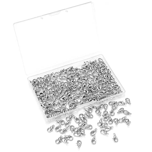 200 Pieces 10x5mm Rhodium Lobster Clasp Set Lobster Claw Clasps for Jewelry Making and Bracelets for DIY Craft Earring Necklace Bracelet Pendant Choker Jewelry Making Findings and Key Ring Chain - color: Silver, size: 10x5mm(200pcs)