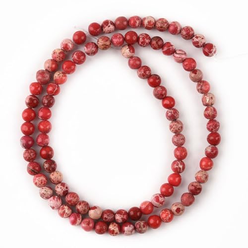 4mm Red Sea Sediment Imperial Jasper Round Gemstone Natural Stone Loose Beads for Jewelry Making Design Crafts 90 Pcs 15 Inch - color: Red, size: 4mm