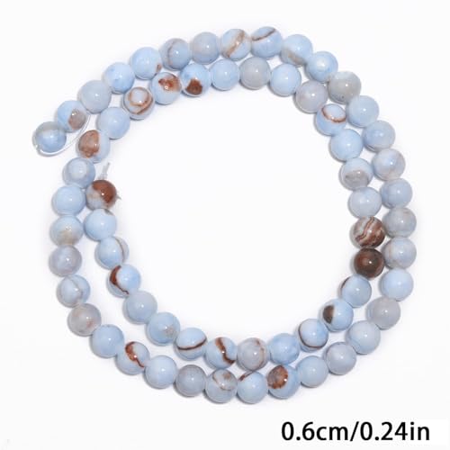 Stone Beads, 60pcs Blue Aquamarine Gemstone, 6mm Round Loose Beads for Jewelry Making, Bracelets, with Bag, String & Card - color: Blue Aquamarine, size: 6mm