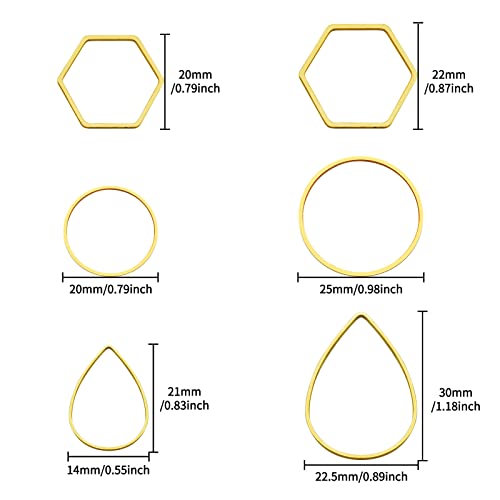 60pcs Hoop Earrings for Jewelry Making,Beading Hoops Earrings Hypoallergenic Teardrop Hexagon Round Earring Hoop Open Bezel Pendant Frame for DIY Crafts(Gold,3 Shapes) - color: 60PCS;Teardrop,Hexagon,Round;Gold