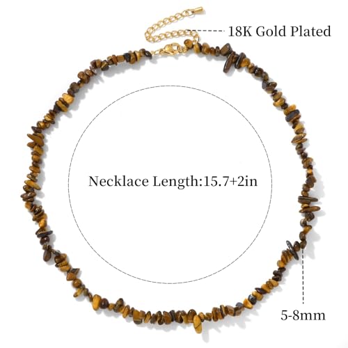 Raw Crystal Necklaces for Women 5-8mm Handmade Natural Stone Necklace Beaded Choker Necklace Healing Crystal Necklace Gemstone Necklace Raw Crystal Beaded Necklace for Her - style: Tiger Eye