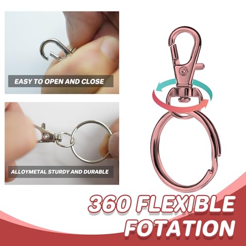 Keychain, 68PCS Swivel Snap Hooks with Key Rings, Metal Lobster Claw Clasp,34PCS Keychains Clips Hooks and 34PCS Key Chain Rings,Keychain Rings for DIY Crafts,Jewelry Making (Rose Gold) - color: Rose Gold