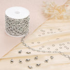 Jabogrii 5 Meters Silver Rhombic Chain for Jewelry Making Stainless Steel Chain Roll Bulk with Lobster Clasps and Jump Rings - color: Rhombic Silver