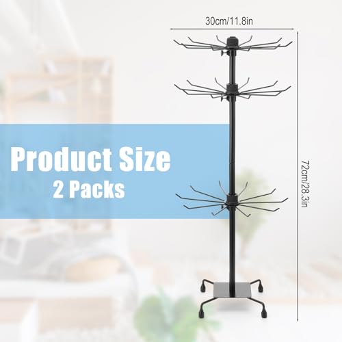 2 Pcs Jewelry Rack, Rotating Jewelry Stands with Hooks, Adjustable Display Holder Organizer, Metal Display Stand for Earrings, Necklace & Bracelet, Vendor Booth Accessories (Black)