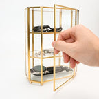 BuleVina Glass Jewelry Display Case 6.7x4x8.4 inches Small Cabinet, 3-Tier Geometric Box Keepsake Trinket for Rings, Earrings, Crystals, Makeup Organizer, Multifunction Table Decoration Storage